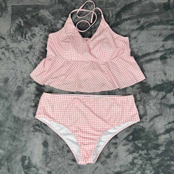 Simply Southern Other - Women Simply Southern 2pc Tankini Pink Gingham XL Swimwear Bathing Suit Bikini